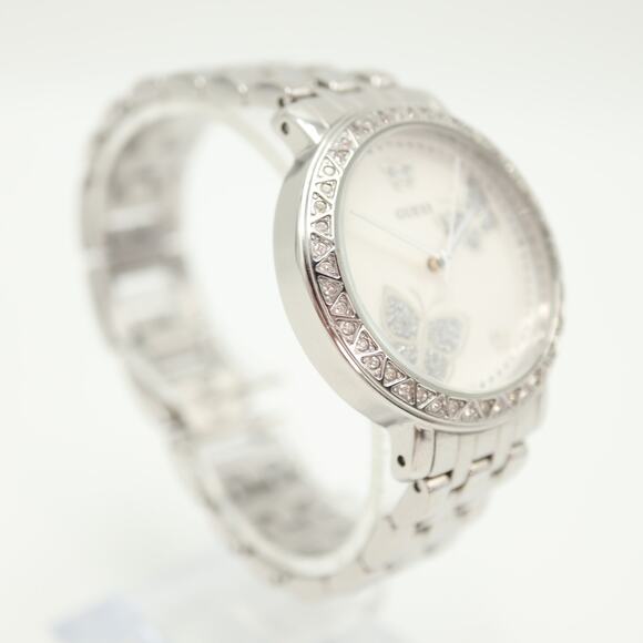 Guess Silver Tone Glitter Butterfly 36mm Watch Steel Bracelet with New Battery - Picture 10 of 15